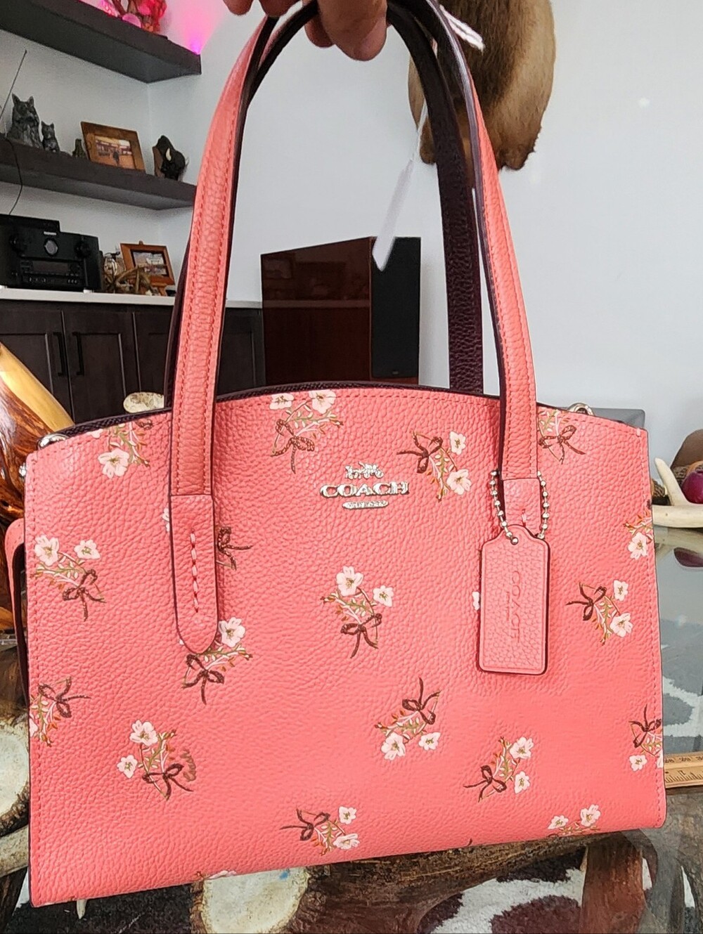 Coach Pink Floral Leather Tote Bag